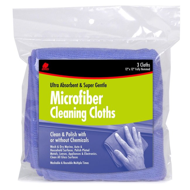 Buffalo Microfiber Cleaning Cloths 12" x 12" Blue 3 Pack