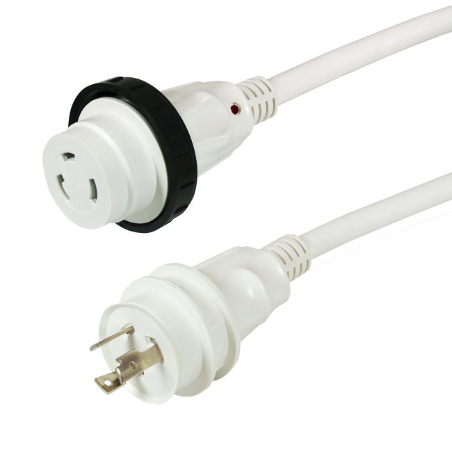 Power Cord 50' White 30 Amp with Led