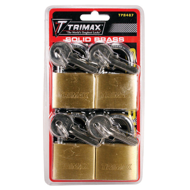 Trimax Padlock 7/8" x 1/4" - Solid Brass Body 4pk