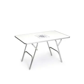 Forma Folding Aluminum and White Melamine Boat Table  37.5" x 26" x 24"H Adjustable to 2 Fixed Heights