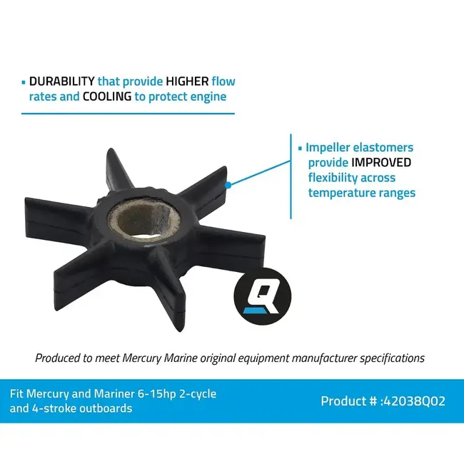 Mercury/Quicksilver Water Pump Impeller, Mercury, 6-15hp 42038Q02