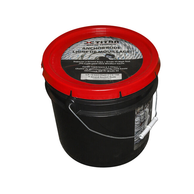 Titan 3-Strand Anchor Rode - 1/2" x 150' Rope, 1/4" x  50' Chain