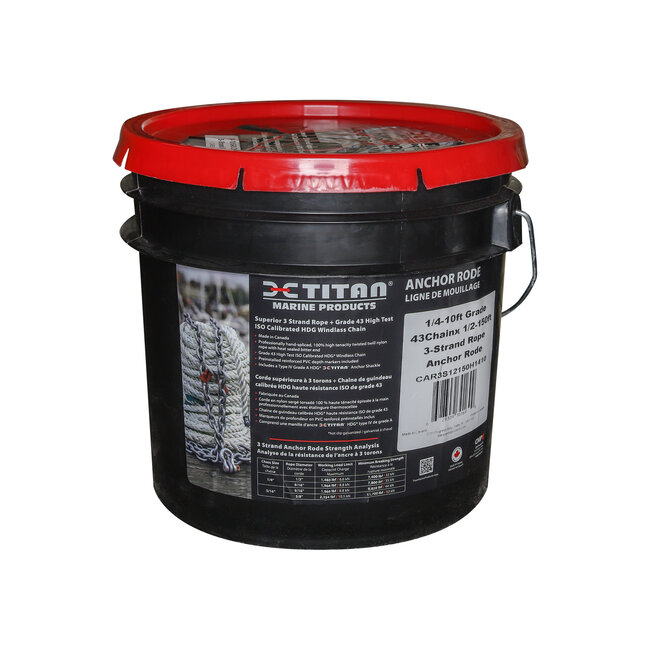 Titan 3-Strand Anchor Rode - 1/2" x 150' Rope, 1/4" x  50' Chain