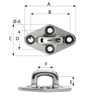 Wichard Diamond pad eye - Square- Length: 79 mm - M6 screw