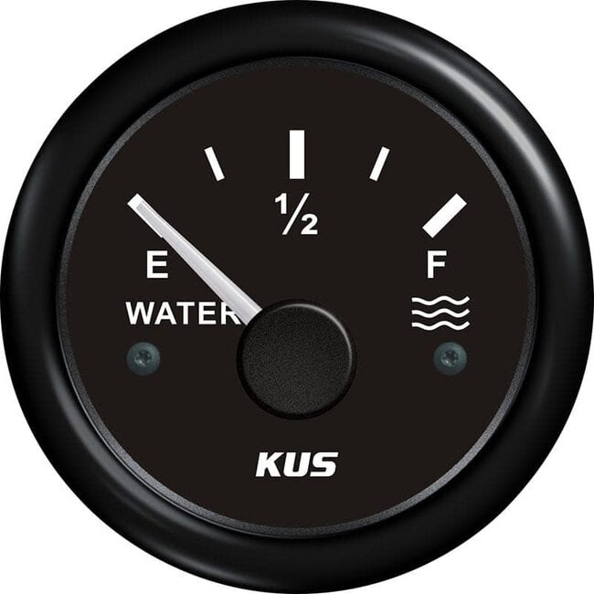 KUS Water Level Gauge 2" O.D. Black Face & Bezel, 12-24v