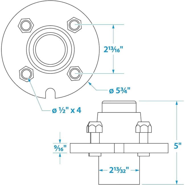 Trailer Wheel Hub 4 Lugs, Galvanized
