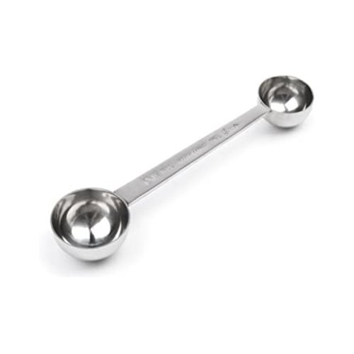 Stainless steel 2 in 1 double espresso scoop spoon. 15 and 30 ml Stainless steel 2 in 1 double espresso scoop spoon. 15 and 30 ml