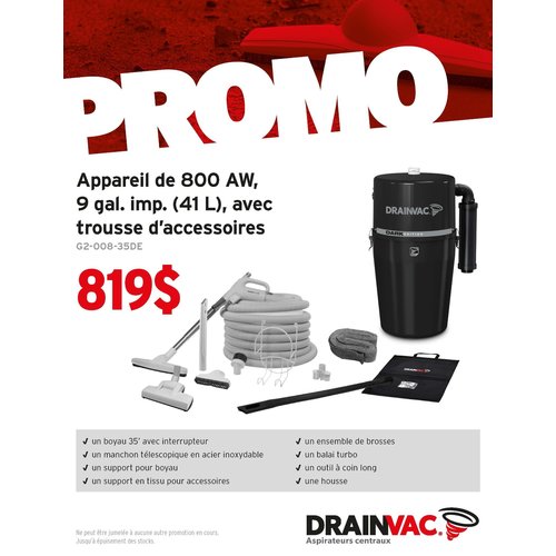 Drainvac DrainVac G2 - Dark Edition - 800 AW avec trousse d’accessoires et boyau 35 pieds incluse Drainvac DrainVac G2 - Dark Edition - 800 AW avec trousse d’accessoires et boyau 35 pieds incluse