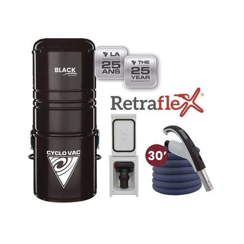 Cyclovac Aspirateur central CycloVac Black Edition / 700 AW + Kit Rétraflex avec boyau de 30 pieds Cyclovac Aspirateur central CycloVac Black Edition / 700 AW + Kit Rétraflex avec boyau de 30 pieds