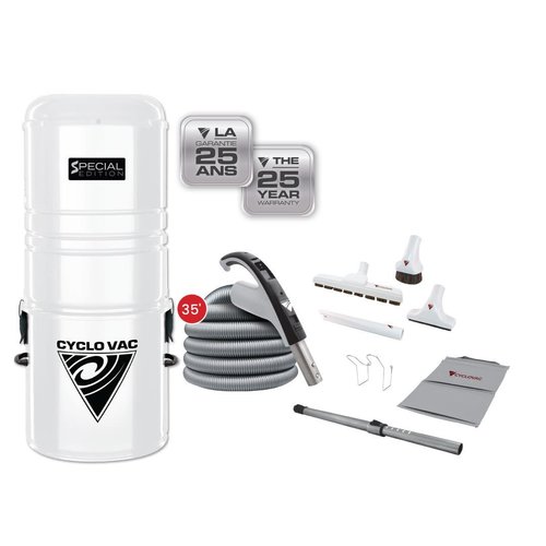 Cyclovac Cyclovac GS125 Edition spéciale blanche / 700 AW / Garantie 25 ans + Kit 35 pieds de luxe Cyclovac Cyclovac GS125 Edition spéciale blanche / 700 AW / Garantie 25 ans + Kit 35 pieds de luxe