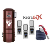 Cyclovac HD925 Hybride avec 3 prises et boyaux de 60 pieds rétractables Retraflex comprenant les accessoires et l'ensemble d'installation