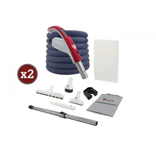 Drainvac Combo Retraflex - DrainVac S1008 avec 2 prises Retraflex comprenant 2 ensembles d'installation ainsi que les accessoires et 2 boyaux rétractables de 30 pieds
