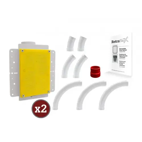 Drainvac Combo Retraflex - DrainVac S1008 avec 2 prises Retraflex comprenant 2 ensembles d'installation ainsi que les accessoires et 2 boyaux rétractables de 30 pieds