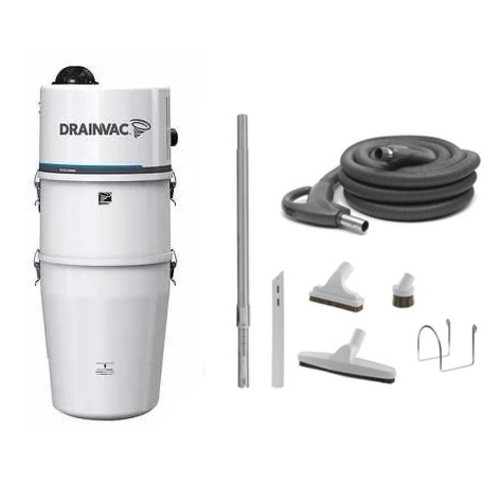 Drainvac Cyclonik DV1R800 Central Vacuum + Deluxe Accessory Kit with 35ft Hose Drainvac Cyclonik DV1R800 Central Vacuum + Deluxe Accessory Kit with 35ft Hose