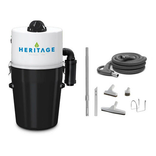 Drainvac DrainVac Heritage Central Vacuum / 700 Air watts + 35' foot hose deluxe accessory kit Drainvac DrainVac Heritage Central Vacuum / 700 Air watts + 35' foot hose deluxe accessory kit