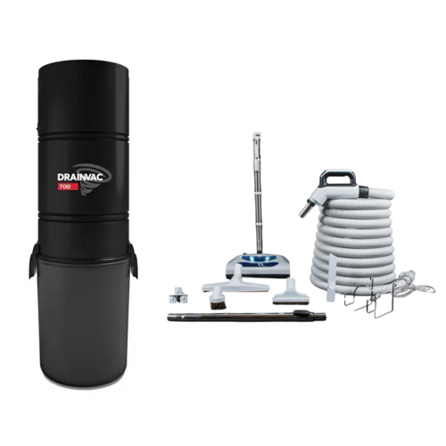 Drainvac Aspirateur central Drainvac DV700 Dark Edition + Kit d'accessoires électrique et boyau de 35 pieds