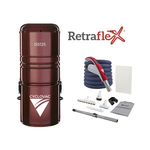 Cyclovac Combo Rétraflex - Aspirateur central CycloVac GS125 avec 1 prise Rétraflex comprenant les accessoires et l'ensemble d'installation 40 pieds Cyclovac Combo Rétraflex - Aspirateur central CycloVac GS125 avec 1 prise Rétraflex comprenant les accessoires et l'ensemble d'installation 40 pieds