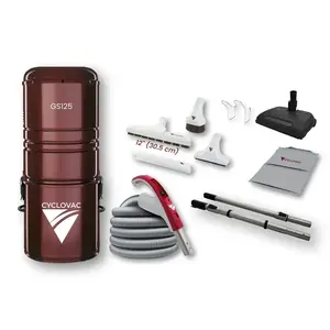 Cyclovac CycloVac GS125 / 650 AW avec trousse d'accessoires de luxe, boyau de 35 pieds  et balai électrique Airstream pour tapis