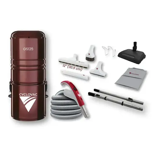Cyclovac CycloVac GS125 / 650 AW avec trousse d'accessoires de luxe, boyau de 35 pieds  et balai électrique Airstream pour tapis