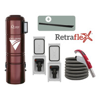 Combo Aspirateur central Cyclovac Quartz Exclusive avec 2 ensembles boyaux Rétraflex 40'