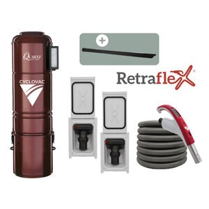 Cyclovac Combo Aspirateur central Cyclovac Quartz Exclusive avec 2 ensembles boyaux Rétraflex 40'
