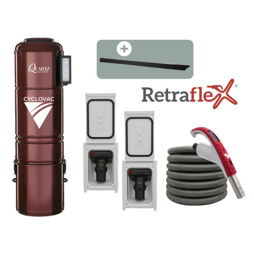 Cyclovac Combo Aspirateur central Cyclovac Quartz Exclusive avec 2 ensembles boyaux Rétraflex 40'