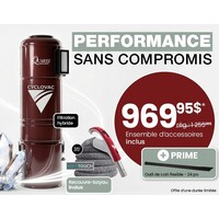 Aspirateur central CycloVac Quartz Exclusive + Ensemble d'accessoires de luxe avec boyau de 35 pieds