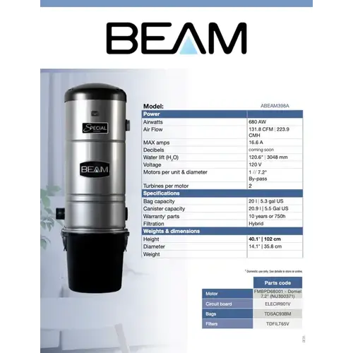 Beam  Beam 398A with Electric deluxe kit  / 35' Super Flex hose and the power nozzle