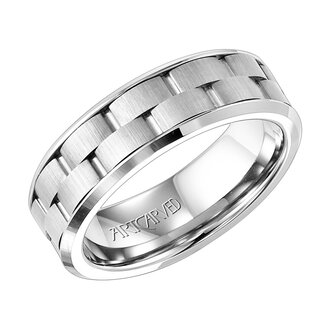 White Tungsten 7mm Brick Pattern Band