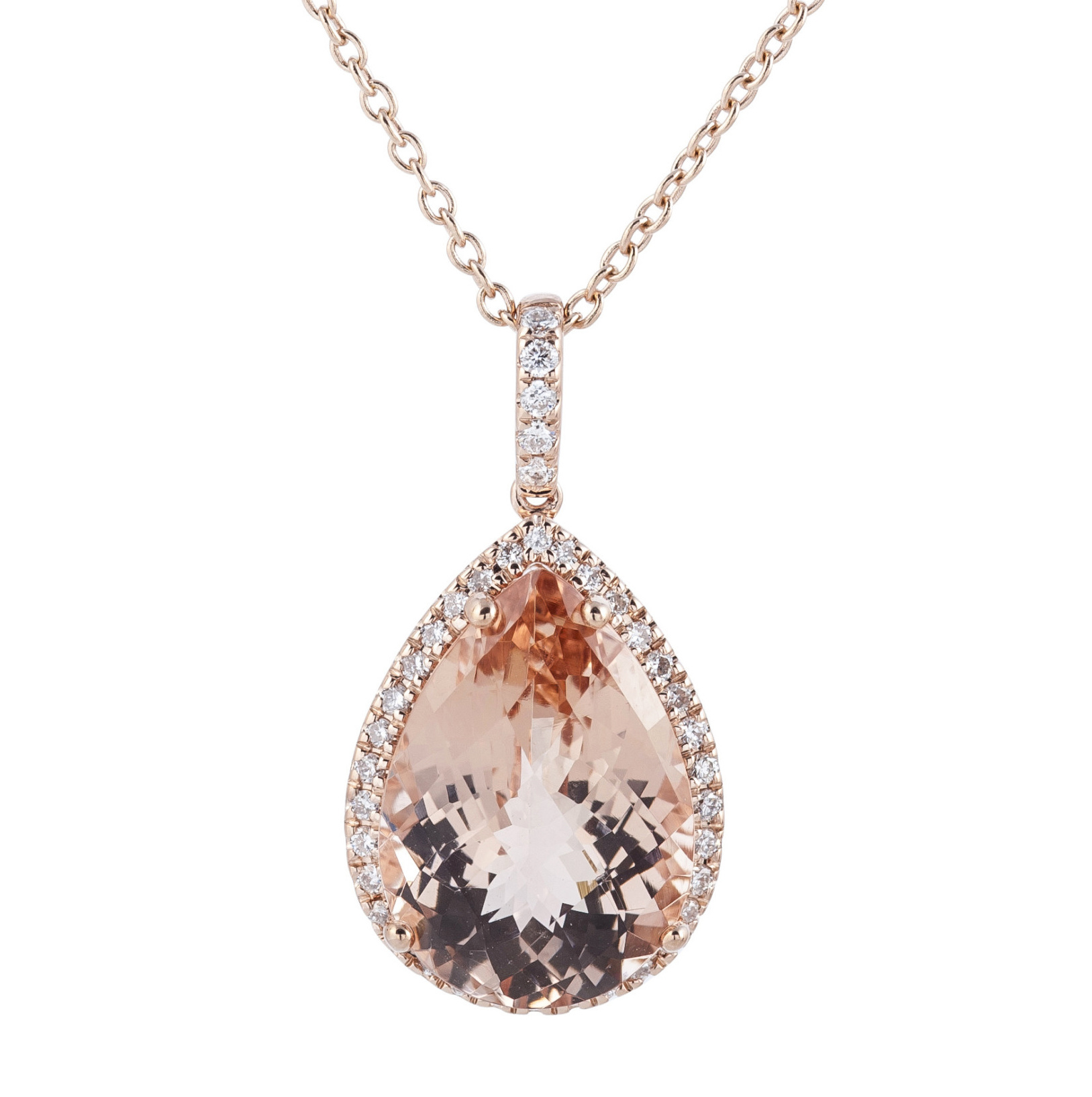 Morganite Solitaire Necklace Pendant Round With Diamonds 6mm