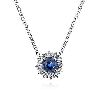 Sapphire and Diamond Halo Necklace