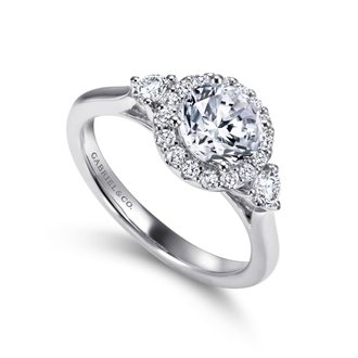 Three-Stone Halo Engagement Ring