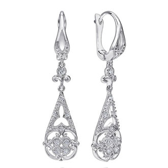 Gold Teardrop Cutout Diamond Drop Earrings