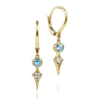 Blue Topaz & Spiked Diamond Kite Drop Earrings