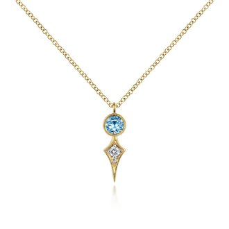 Blue Topaz & Kite Diamond Pendant Necklace