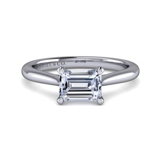 Horizontal Emerald Solitaire Engagement Ring