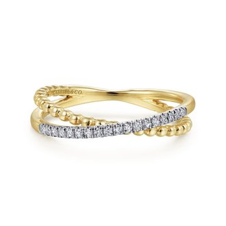 Beaded Pave Diamond Criss Cross Ring
