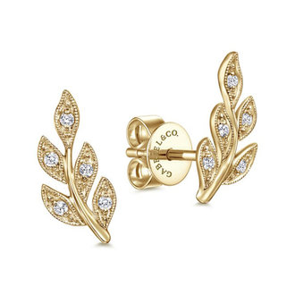 Diamond Leaf Stud Earrings
