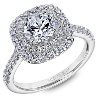 Double Diamond Halo Engagement Ring