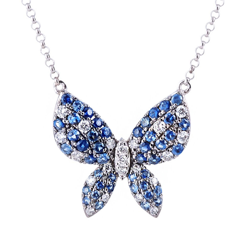 Butterfly Sapphire Diamond Pendant Necklace Safian Rudolph Safian Rudolph Jewelers