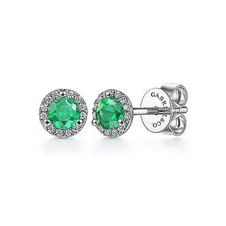 Emerald & Diamond Halo Stud Earrings