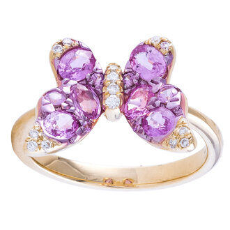 Pink Sapphire & Diamond Butterfly Ring