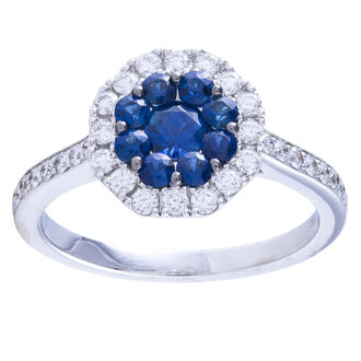 18K Sapphire & Diamond Halo Ring