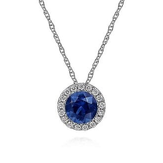 Round Sapphire & Diamond Halo Necklace