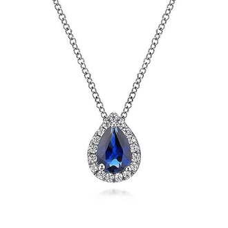Pear Shaped Sapphire & Diamond Halo Necklace