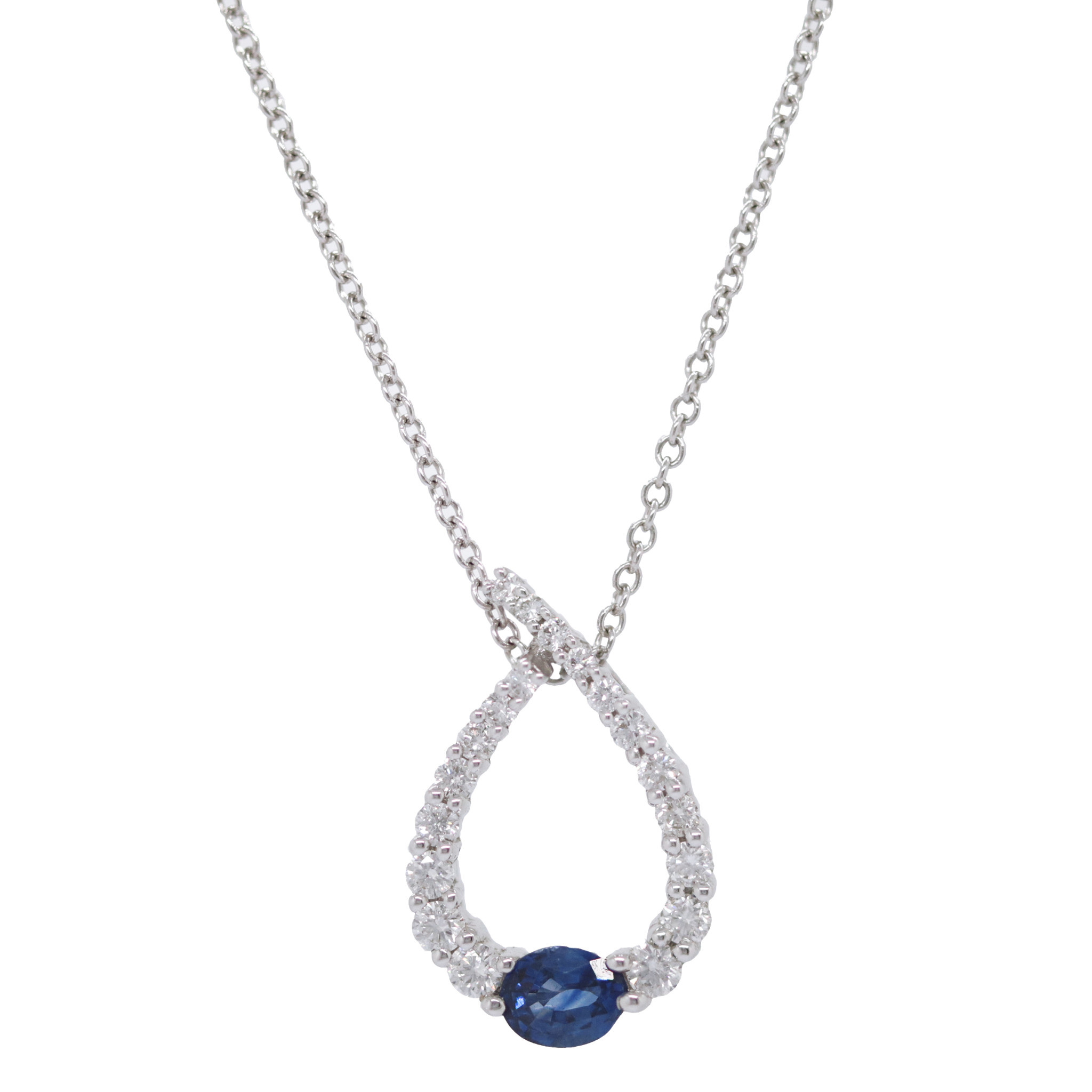 Signature Collection 14k White Gold Oval Sapphire and Diamond Necklace  ELI84988SS - Emerald Lady Jewelry