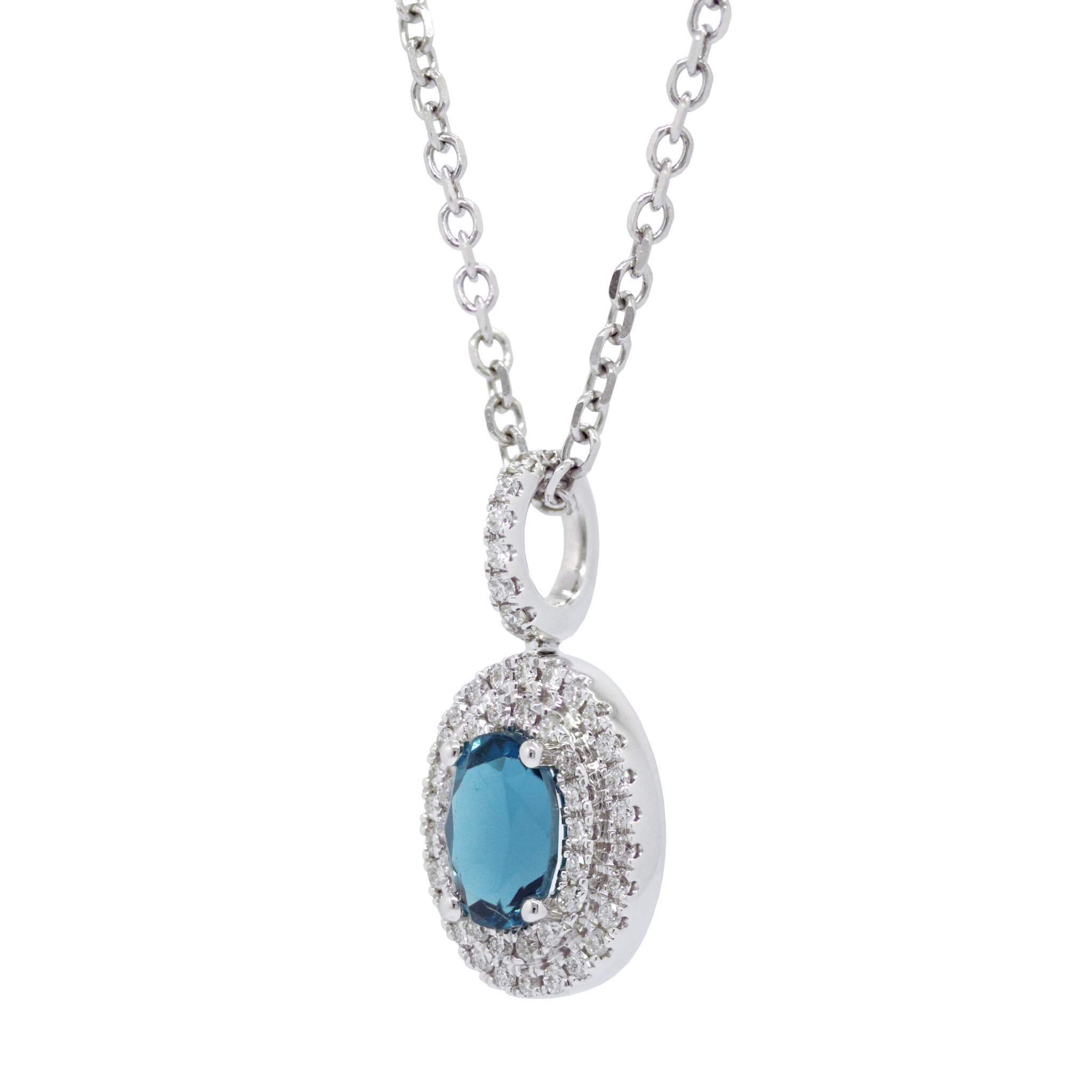 1.90 CTTW Oval Sapphire and Diamond Halo Pendant in White Gold | New York  Jewelers Chicago