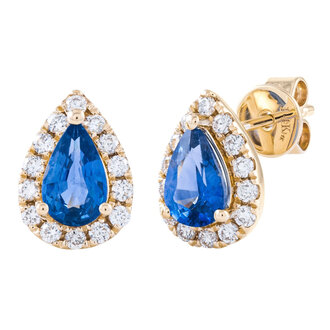 Pear-Shaped Sapphire & Diamond Halo Stud Earrings