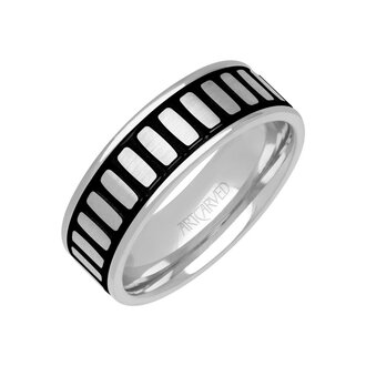 White Gold & Black Ceramic Comfort Fit Wedding Band