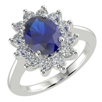 Oval Sapphire & Diamond Cluster Halo Ring